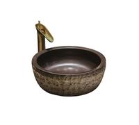 Vanity Sinks Round Stone Pattern Ceramic Art Hand Wash Basin Antique Balcony Bathroom Sink Deepening Washbasin with Accessories