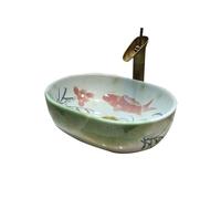 Vanity Sinks Simple Ceramic Hand-Painted Wash Basin Art Lotus Pattern Sink Household Antique Countertop Oval Washbasin