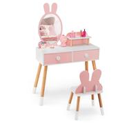Vanity Table and Chair Set Princess Makeup Dressing Table with Mirror COSTWAY Pink One Size
