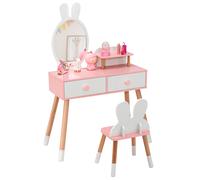 Vanity Table and Chair Set Princess Makeup Dressing Table with Mirror COSTWAY White One Size