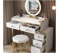Vanity Table Set with Mirror and Stool Lighted Makeup Desk Wooden Dressing Table with 5 Drawers for Bedroom Stylish Frisiertisch for Beauty and Organization