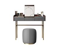 Vanity Table Set with Stool - Premium Wood Makeup Desk with Folding Leather Hidden Mirror Stylish Grey Home Furniture for Bedroom Makeup Station and Storage Unit