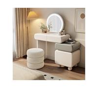 Vanity Table with Large Drawer & Cabinet Adjustable Shelves Makeup Desk with Drawers & Open Compartments Gray Finish Includes Stool 60CM Frisiertisch.
