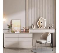 Vanity Table with LED Lights & Mirror Makeup Chair White IV Wood Storage Drawers Compact Design (Chair Dimensions: 80 x 40 x 76 cm)
