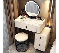 Vanity Table with LED Mirror MDF & IV Wood 3 Drawers Upholstered Makeup Stool Elegant White Design Compact 50 cmPerfect for Makeup Lovers!