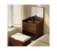 Vanity Table with Mirror Small Dressing Table Set Makeup Station with Stool Walnut Finish Perfect for Bedrooms and Bathrooms Stylish & Functional Decor.