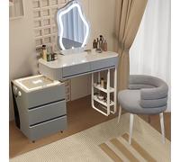 Vanity Table with Mirror, Wooden Makeup Dressing Table Set, Wireless Charging Station & Bluetooth Speaker, Stylish Gray Bedroom Vanity Set for Women