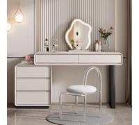 Vanity Table with Storage & Stool White Acrylic Makeup Desk with Mirror Light 100 x 40 x 76 cm Includes Drawer for Cosmetics Elegant Dressing Table Set