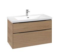 Vanity Unit Built-In Basin Villeroy and Boch Subway 3.0 with lighting, 2 drawer 462x973x579mm Nordic Oak/Volcano Black