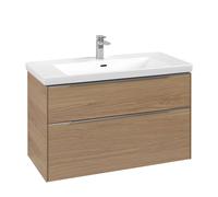 Vanity Unit Built-In Basin Villeroy and Boch Subway 3.0 with lighting, 2 drawer 462x973x579mm Nordic Oak/Glossy Aluminium