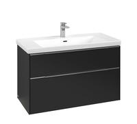 Vanity Unit Built-In Basin Villeroy and Boch Subway 3.0 with lighting, 2 drawer 462x973x579mm Volcano Black/Glossy Aluminium