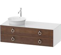 Vanity Unit For Countertop Basin Duravit White Tulip 2 drawers, 4 handles, left-hand basin 1300x408mm American walnut massive/White high gloss WT4992L7785
