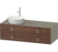 Vanity Unit For Countertop Basin Duravit White Tulip 2 drawers, 4 handles, left-hand basin 1300x408mm American walnut massive/Stone grey High Gloss WT4992L77H2