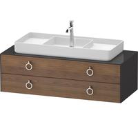 Vanity Unit For Countertop Basin Duravit White Tulip 2 illuminated drawers, 4 handles, central washbasin 1300x408mm American walnut massive/Graphite Hogh Gloss WT4992M77H10010