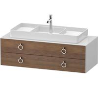Vanity Unit For Countertop Basin Duravit White Tulip 2 illuminated drawers, 4 handles, central washbasin 1300x408mm American walnut massive/White high gloss WT4992M77850010