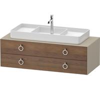 Vanity Unit For Countertop Basin Duravit White Tulip 2 illuminated drawers, 4 handles, central washbasin 1300x408mm American walnut massive/Taupe Silk Matt WT4992M77600010