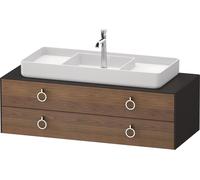 Vanity Unit For Countertop Basin Duravit White Tulip 2 illuminated drawers, 4 handles, central washbasin 1300x408mm American walnut massive/Graphite Satin Mat WT4992M77580010