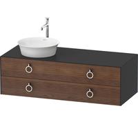 Vanity Unit For Countertop Basin Duravit White Tulip 2 illuminated drawers, 4 handles, left-hand washbasin 1300x408mm American walnut massive/Graphite Satin Mat WT4992L77580010
