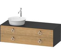 Vanity Unit For Countertop Basin Duravit White Tulip 2 illuminated drawers, 4 handles, left-hand washbasin 1300x408mm Naturel Oak solid/Graphite Satin Mat WT4992LH5580010