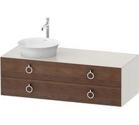 Vanity Unit For Countertop Basin Duravit White Tulip 2 illuminated drawers, 4 handles, left-hand washbasin 1300x408mm American walnut massive/Nordic White Silk Matt WT4992L77390010