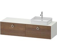 Vanity Unit For Countertop Basin Duravit White Tulip 2 illuminated drawers, handles, right tray 1600x408mm American walnut massive/White silk matt WT4890R77360010