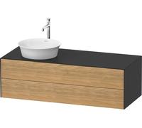 Vanity Unit For Countertop Basin Duravit White Tulip 2 illuminated drawers, left-hand basin 1300x408mm Naturel Oak solid/Graphite Satin Mat WT4987LH5580010