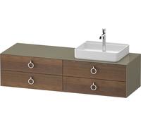 Vanity Unit For Countertop Basin Duravit White Tulip 4 illuminated drawers, handles, right washbasin 1600x408mm American walnut massive/Stone grey High Gloss WT4995R77H20010