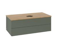 Vanity Unit For Countertop Basin Villeroy and Boch Antao 2 drawers 1000x360x500mm Leaf Green Matt Lacquer/Honey Oak