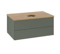 Vanity Unit For Countertop Basin Villeroy and Boch Antao 2 drawers 800x360x500mm Leaf Green Matt Lacquer/Honey Oak