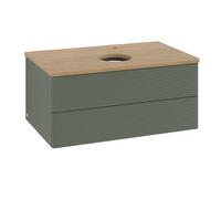 Vanity Unit For Countertop Basin Villeroy and Boch Antao 2 drawers 800x360x500mm Leaf Green Matt Lacquer/Honey Oak