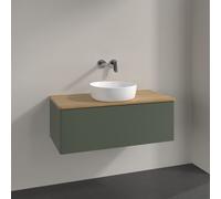 Vanity Unit For Countertop Basin Villeroy and Boch Antao Light 1 drawer 1000x360x500mm Leaf Green Matt Lacquer/Honey Oak
