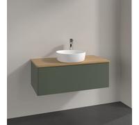 Vanity Unit For Countertop Basin Villeroy and Boch Antao Light 1 hole 1 drawer 1000x360x500mm Leaf Green Matt Lacquer/Honey Oak