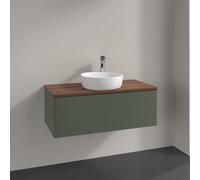 Vanity Unit For Countertop Basin Villeroy and Boch Antao Light 1 hole 1 drawer 1000x360x500mm Leaf Green Matt Lacquer/Warm Walnut