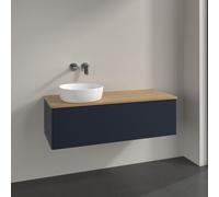 Vanity Unit For Countertop Basin Villeroy and Boch Antao on the left 1 drawer 1200x360x500mm Midnight Blue Matt Lacquer/Honey Oak