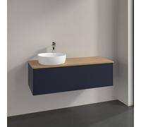 Vanity Unit For Countertop Basin Villeroy and Boch Antao on the left 1 hole 1 drawer 1200x360x500mm Midnight Blue Matt Lacquer/Honey Oak