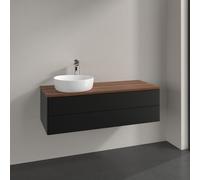 Vanity Unit For Countertop Basin Villeroy and Boch Antao on the left 1 hole 2 drawers 1200x360x500mm Black Matt Laquered/Warm Walnut
