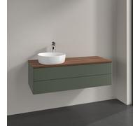 Vanity Unit For Countertop Basin Villeroy and Boch Antao on the left 1 hole 2 drawers 1200x360x500mm Leaf Green Matt Lacquer/Warm Walnut