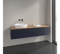 Vanity Unit For Countertop Basin Villeroy and Boch Antao on the left 4 drawers 1600x360x500mm Midnight Blue Matt Lacquer/Honey Oak