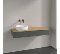 Vanity Unit For Countertop Basin Villeroy and Boch Antao on the left with Structure, 1 drawer 1200x190x500mm Leaf Green Matt Lacquer/Honey Oak