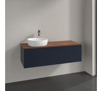 Vanity Unit For Countertop Basin Villeroy and Boch Antao on the left with Structure, 1 hole 1 drawer 1200x360x500mm Midnight Blue Matt Lacquer/Warm Walnut