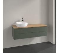 Vanity Unit For Countertop Basin Villeroy and Boch Antao on the left with Structure, 1 hole 2 drawers 1200x360x500mm Leaf Green Matt Lacquer/Honey Oak