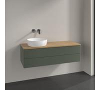 Vanity Unit For Countertop Basin Villeroy and Boch Antao on the left with Structure, 2 drawers 1200x360x500mm Leaf Green Matt Lacquer/Honey Oak