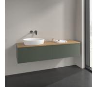 Vanity Unit For Countertop Basin Villeroy and Boch Antao on the left with Structure, 2 drawers 1600x360x500mm Leaf Green Matt Lacquer/Honey Oak