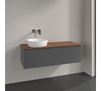 Vanity Unit For Countertop Basin Villeroy and Boch Antao on the left with Structure, Light 1 drawer 1200x360x500mm Anthracite Matt Laquered/Warm Walnut
