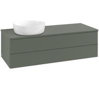 Vanity Unit For Countertop Basin Villeroy and Boch Antao on the left with Structure, Light 1 hole 2 drawers 1200x360x500mm Leaf Green Matt Lacquer