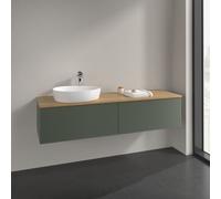 Vanity Unit For Countertop Basin Villeroy and Boch Antao on the left with Structure, Light 1 hole 2 drawers 1600x360x500mm Leaf Green Matt Lacquer/Honey Oak