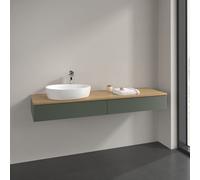 Vanity Unit For Countertop Basin Villeroy and Boch Antao on the left with Structure, Light 1 hole 2 long drawers 1600x190x500mm Leaf Green Matt Lacquer/Honey Oak