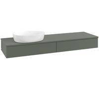 Vanity Unit For Countertop Basin Villeroy and Boch Antao on the left with Structure, Light 1 hole 2 long drawers 1600x190x500mm Leaf Green Matt Lacquer