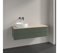Vanity Unit For Countertop Basin Villeroy and Boch Antao on the left with Structure, Light 2 drawers 1200x360x500mm Leaf Green Matt Lacquer/Boticcino