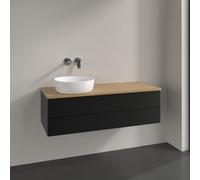 Vanity Unit For Countertop Basin Villeroy and Boch Antao on the left with Structure, Light 2 drawers 1200x360x500mm Black Matt Laquered/Honey Oak